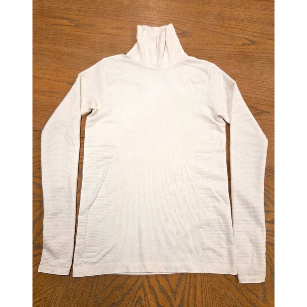 Athleta Seamless Turtleneck Top Womens S White Ribbed Long Sleeve Base Layer